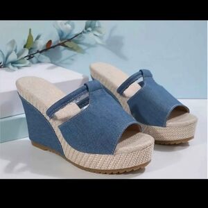 Blue Denim Wedge Sandals